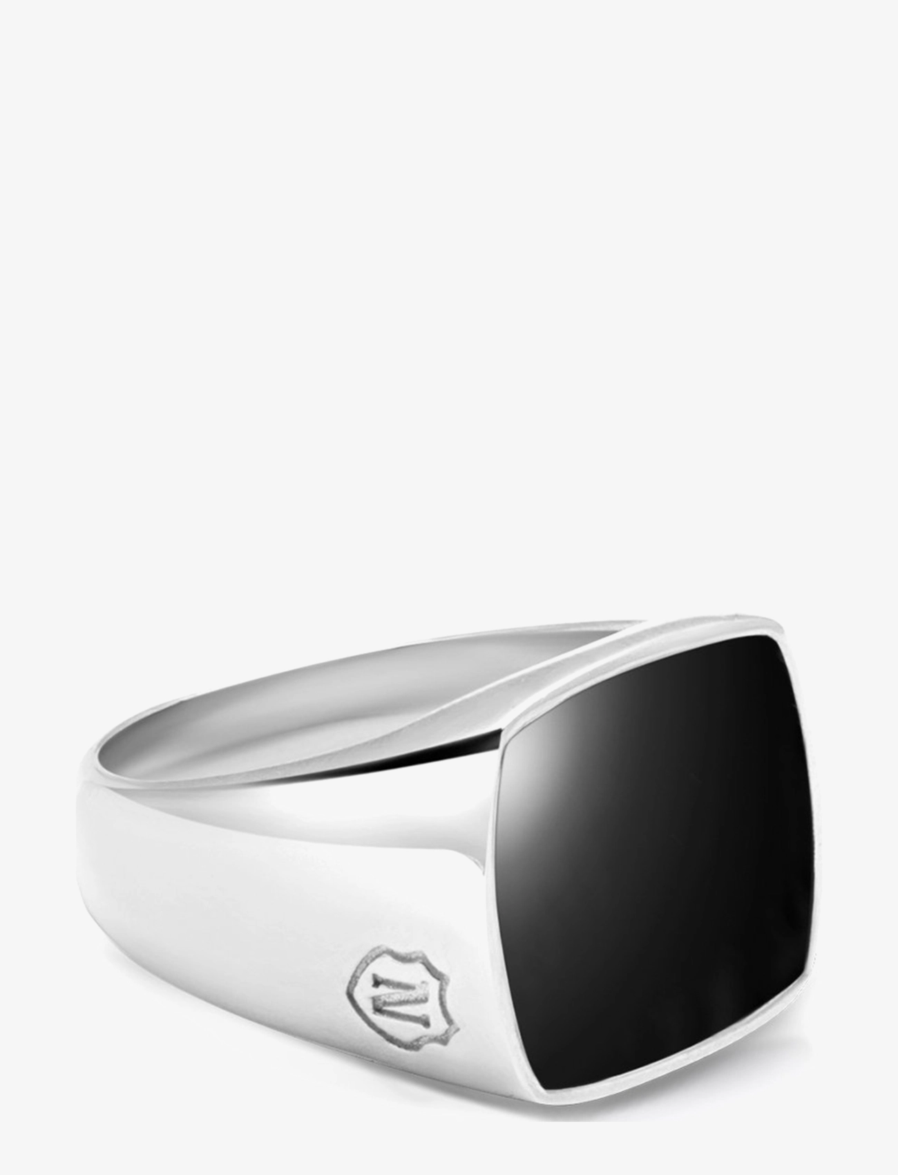 Nialaya Men's Silver Signet Ring with Onyx - Schmuck - SILVER / BLACK / silver