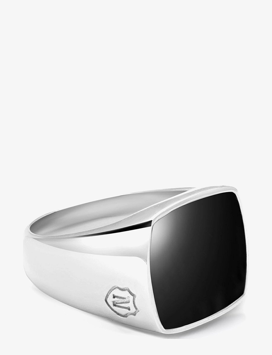 Nialaya - Men's Silver Signet Ring with Onyx - ringe - silver / black - 1