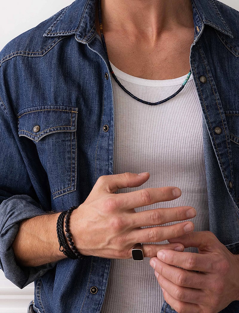 Nialaya - Men's Silver Signet Ring with Onyx - sõrmused - silver / black - 0