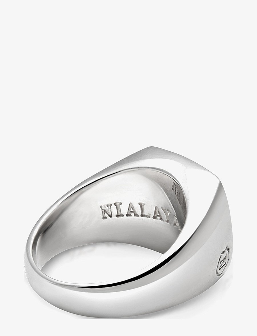 Nialaya - Men's Silver Signet Ring with Onyx - ringe - silver / black - 3