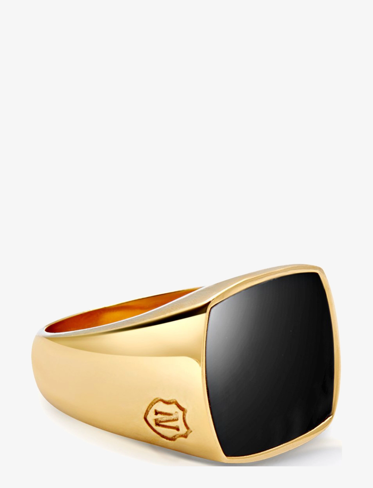 Nialaya Men's Gold Signet Ring with Onyx - Accessoarer - GOLD / BLACK / black