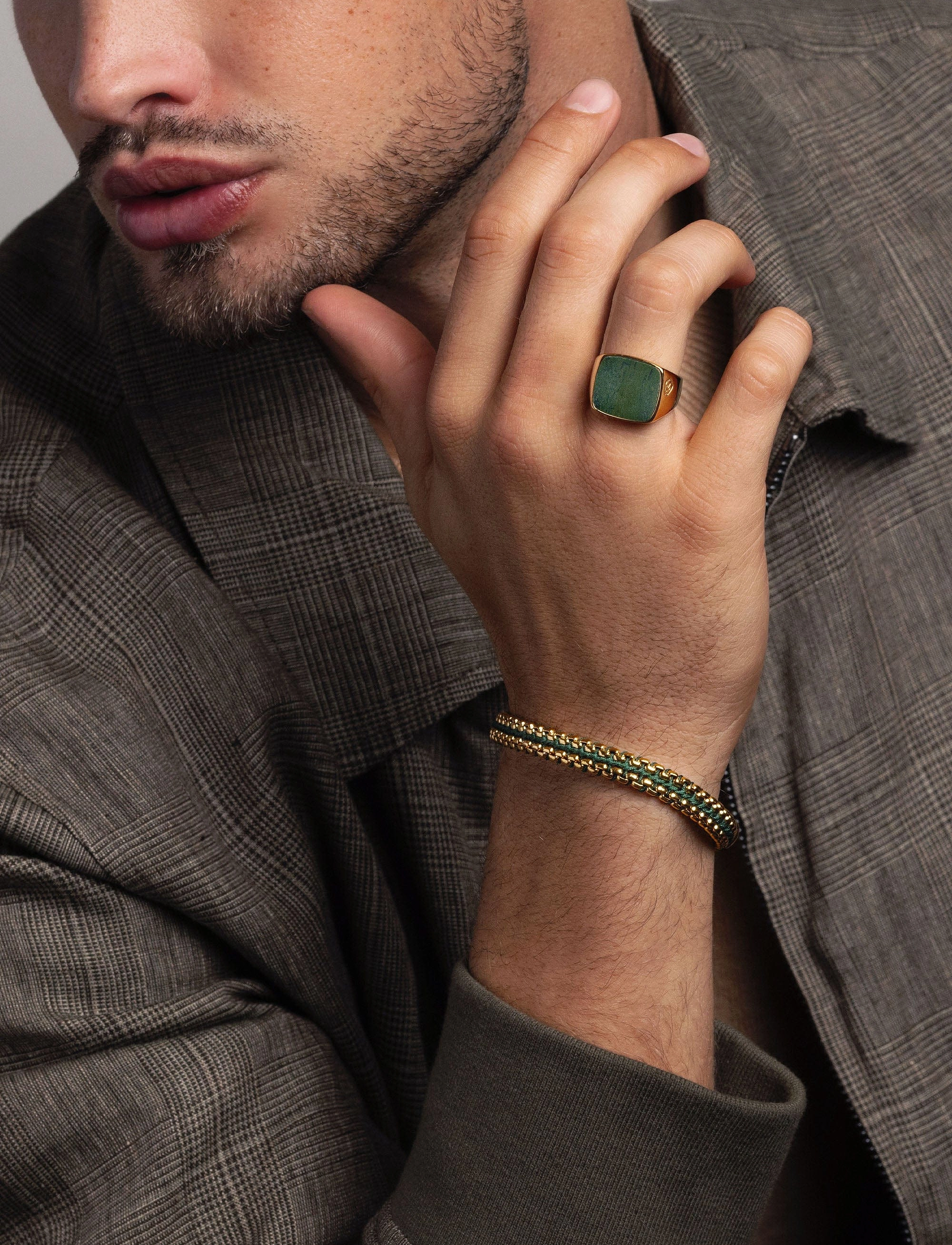 Nialaya Men's Gold Signet Ring with African Turquoise - Festkleidung - GOLD / GREEN / gold
