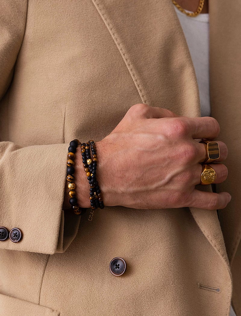 Nialaya - Men's Gold Signet Ring with Brown Tiger Eye - sõrmused - gold / brown - 0