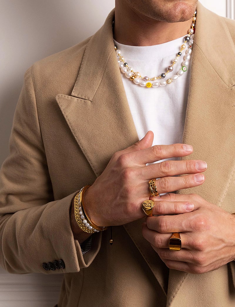 Nialaya - Men's Gold Signet Ring with Brown Tiger Eye - sõrmused - gold / brown - 3