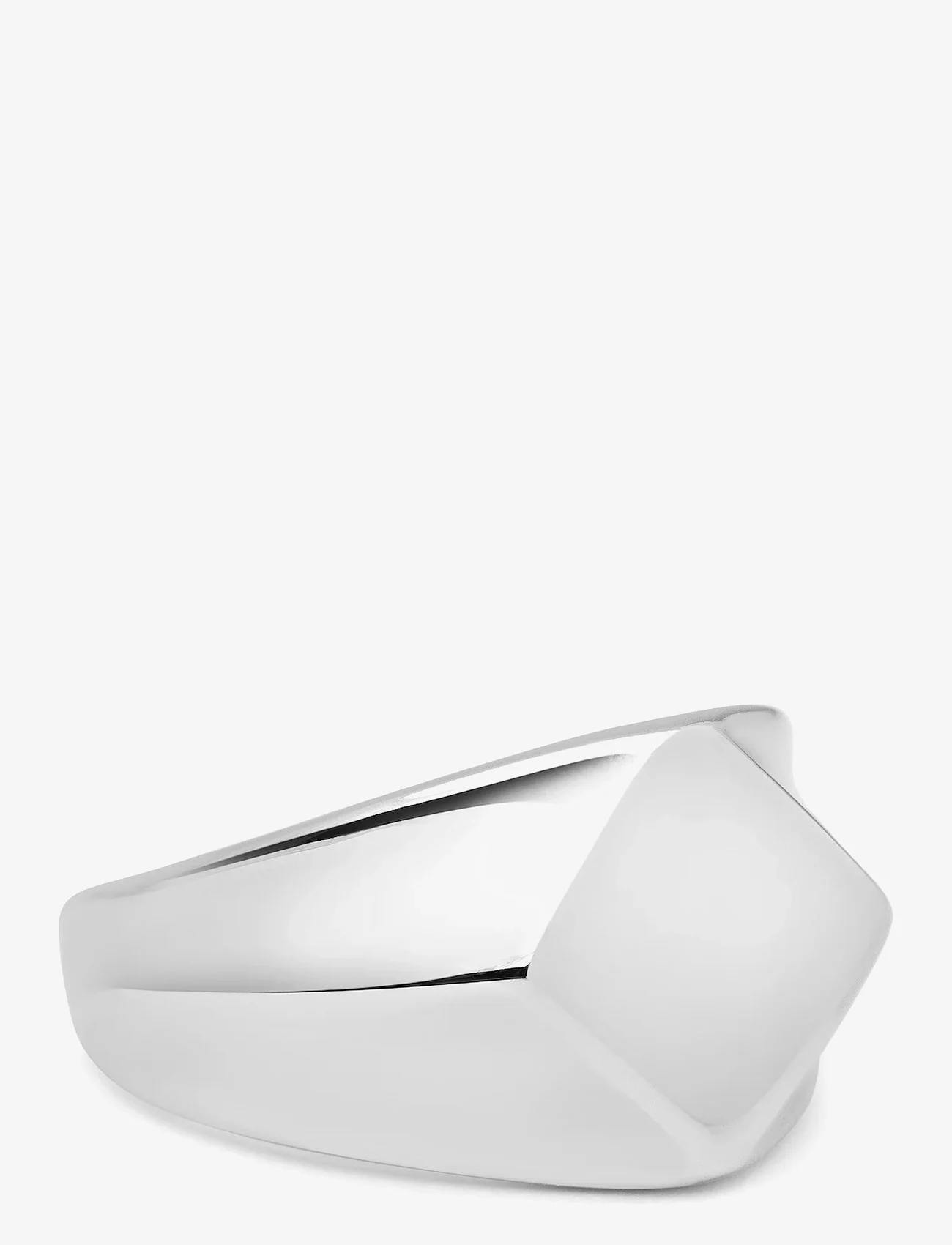 Nialaya - Men's Squared Stainless Steel Ring with Silver Plating - fødselsdagsgaver - silver - 0