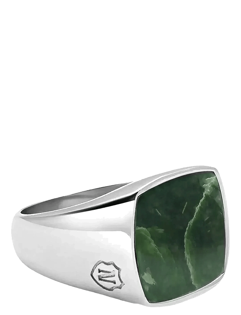 Nialaya - Men's Silver Signet Ring with Green Jade - ringe - green
silver - 2