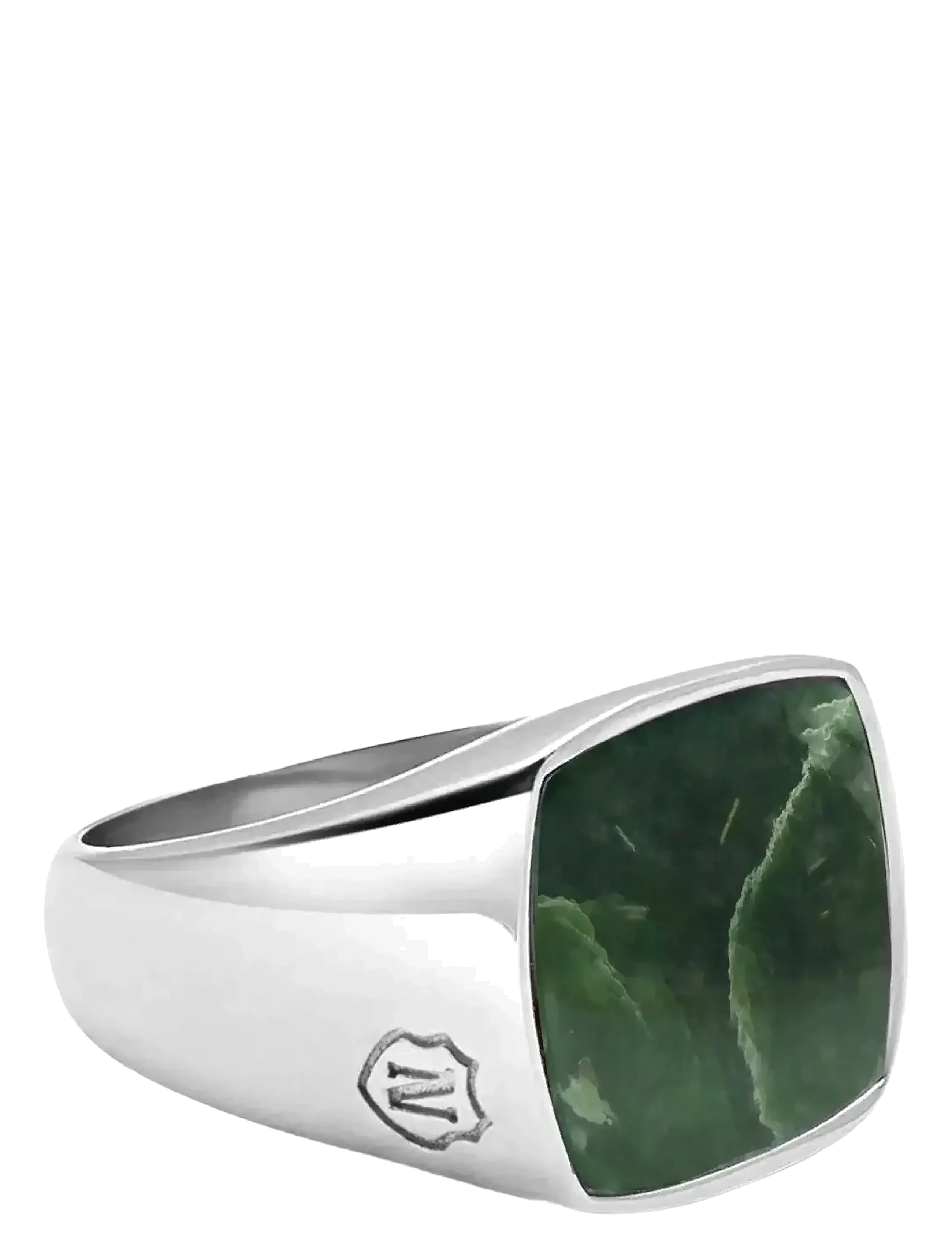 Nialaya - Men's Silver Signet Ring with Green Jade - ringar - green
silver - 2
