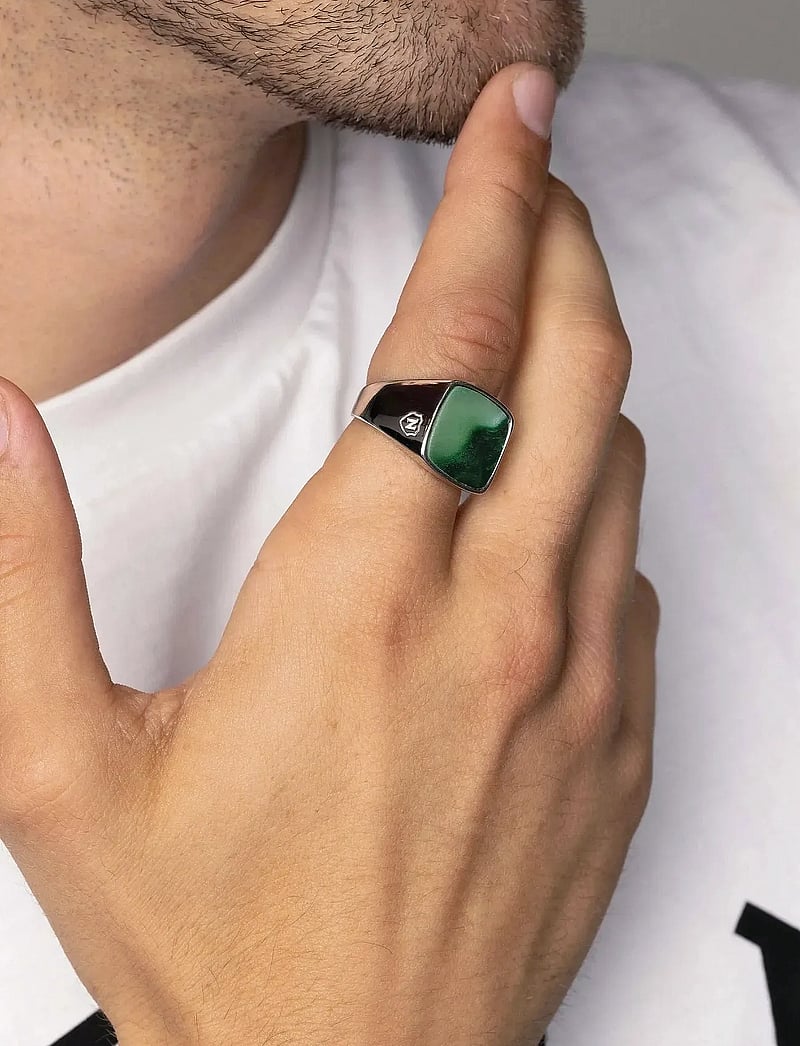Nialaya - Men's Silver Signet Ring with Green Jade - ringe - green
silver - 0