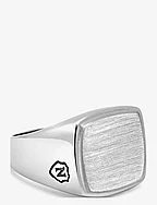 Men's Silver Signet Ring with Brushed Steel - SILVER