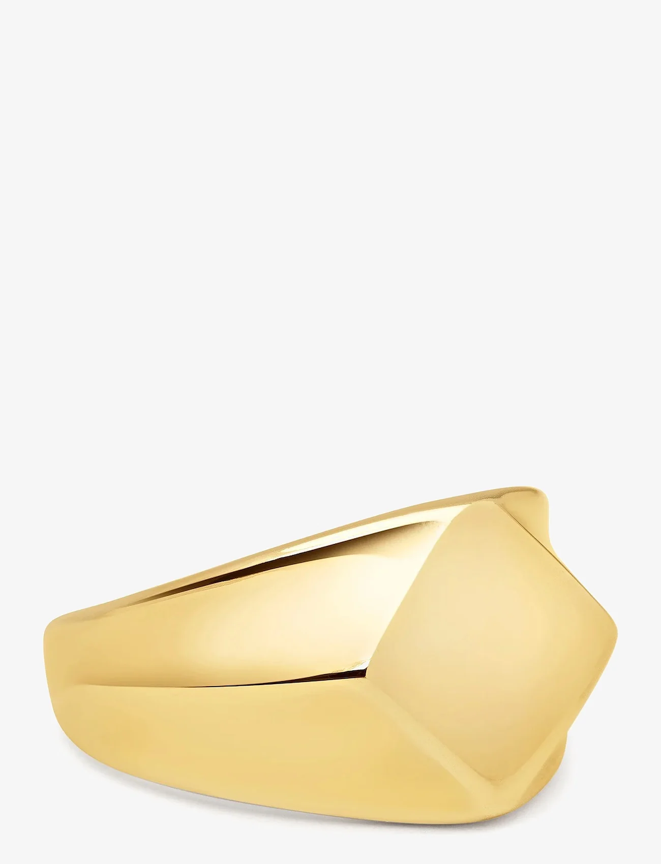 Nialaya - Men's Squared Stainless Steel Ring with Gold Plating - verjaardagscadeaus - gold - 0
