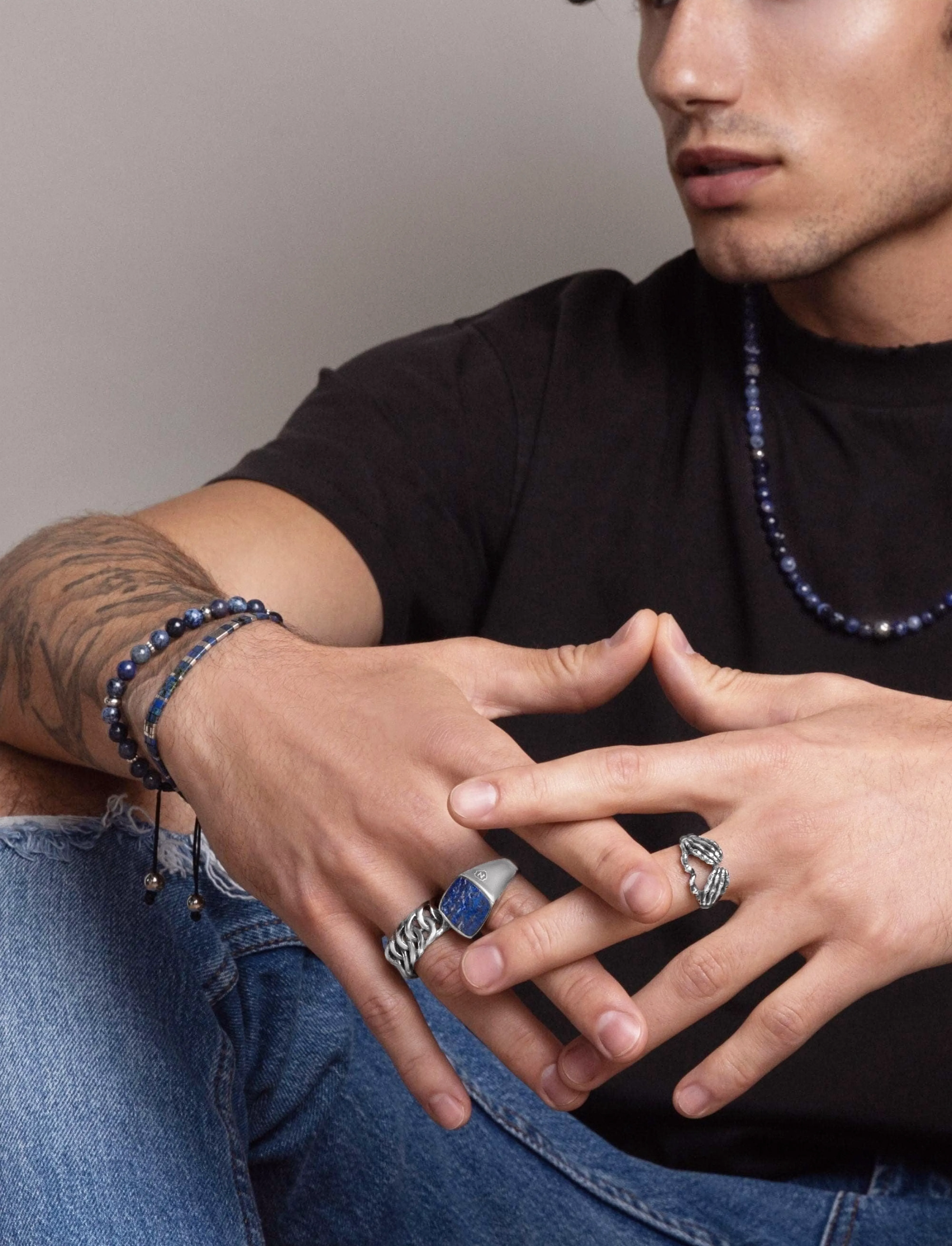 Nialaya - Men's Vintage Skeleton Ring - ringe - silver - 5