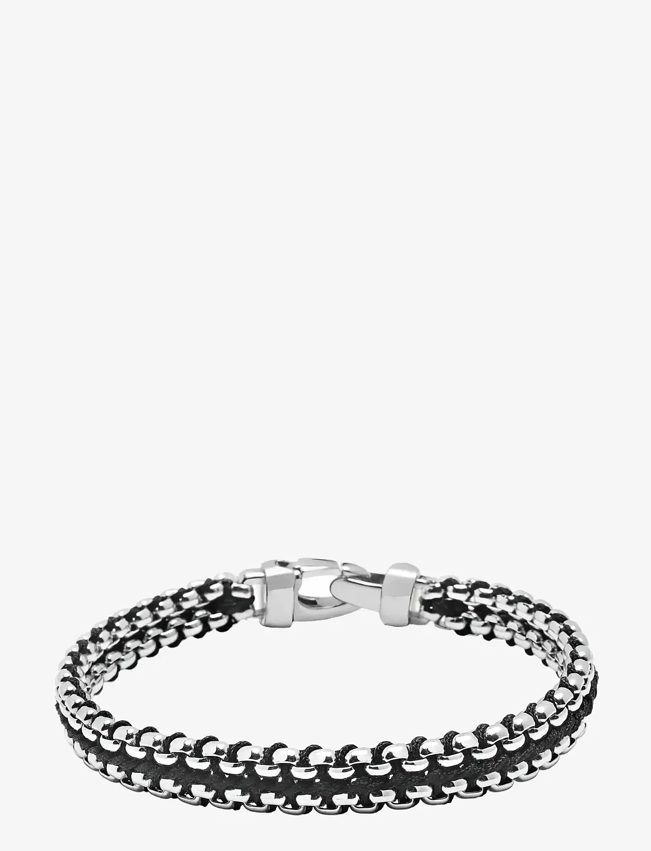 Nialaya - Men's Black Woven 8 mm Box Chain Bracelet in Silver - käevõrud - silver
black - 1