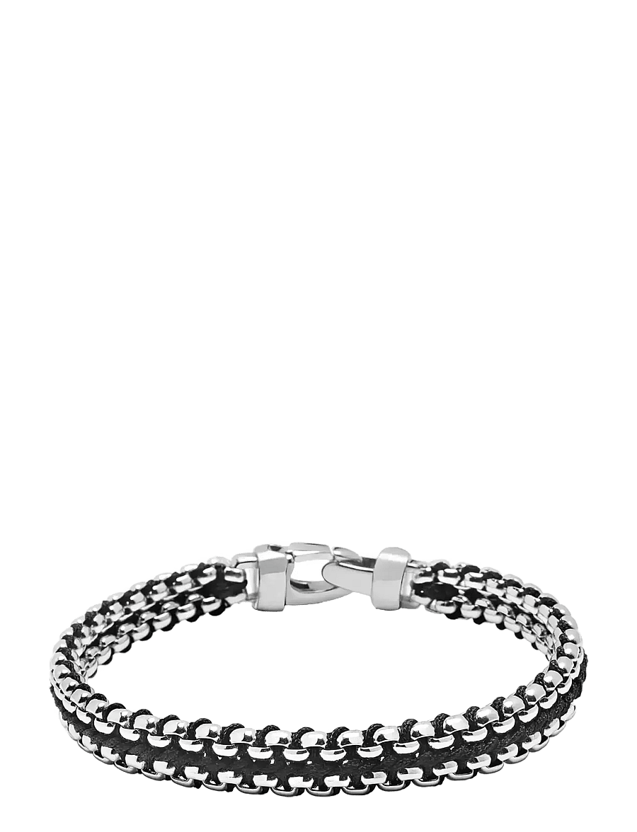 Nialaya - Men's Black Woven 8 mm Box Chain Bracelet in Silver - armbånd - silver
black - 1