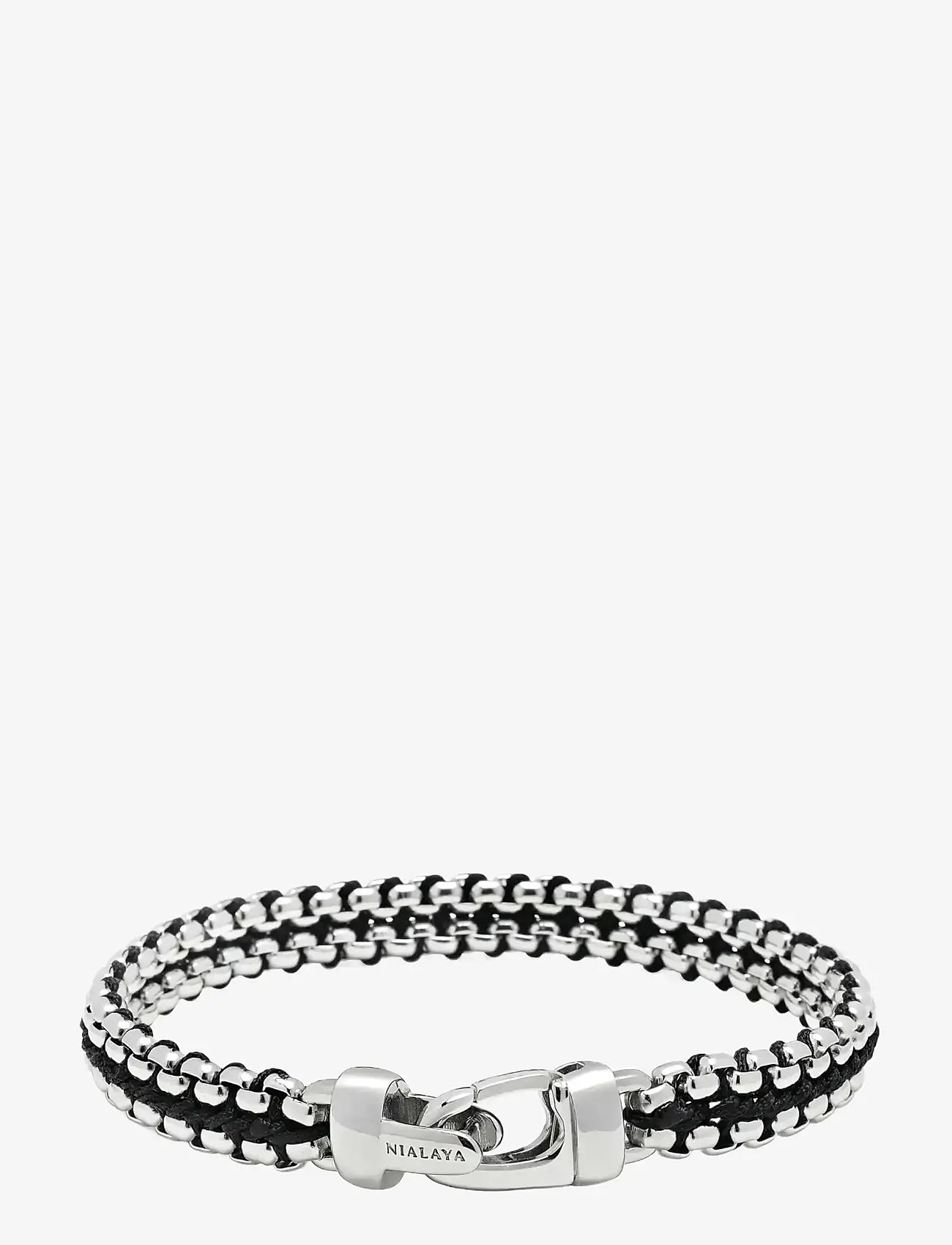 Nialaya - Men's Black Woven 8 mm Box Chain Bracelet in Silver - käevõrud - silver
black - 2