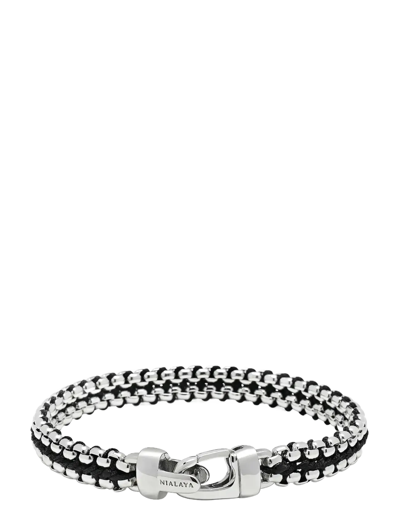 Nialaya - Men's Black Woven 8 mm Box Chain Bracelet in Silver - rokassprādzes - silver
black - 2