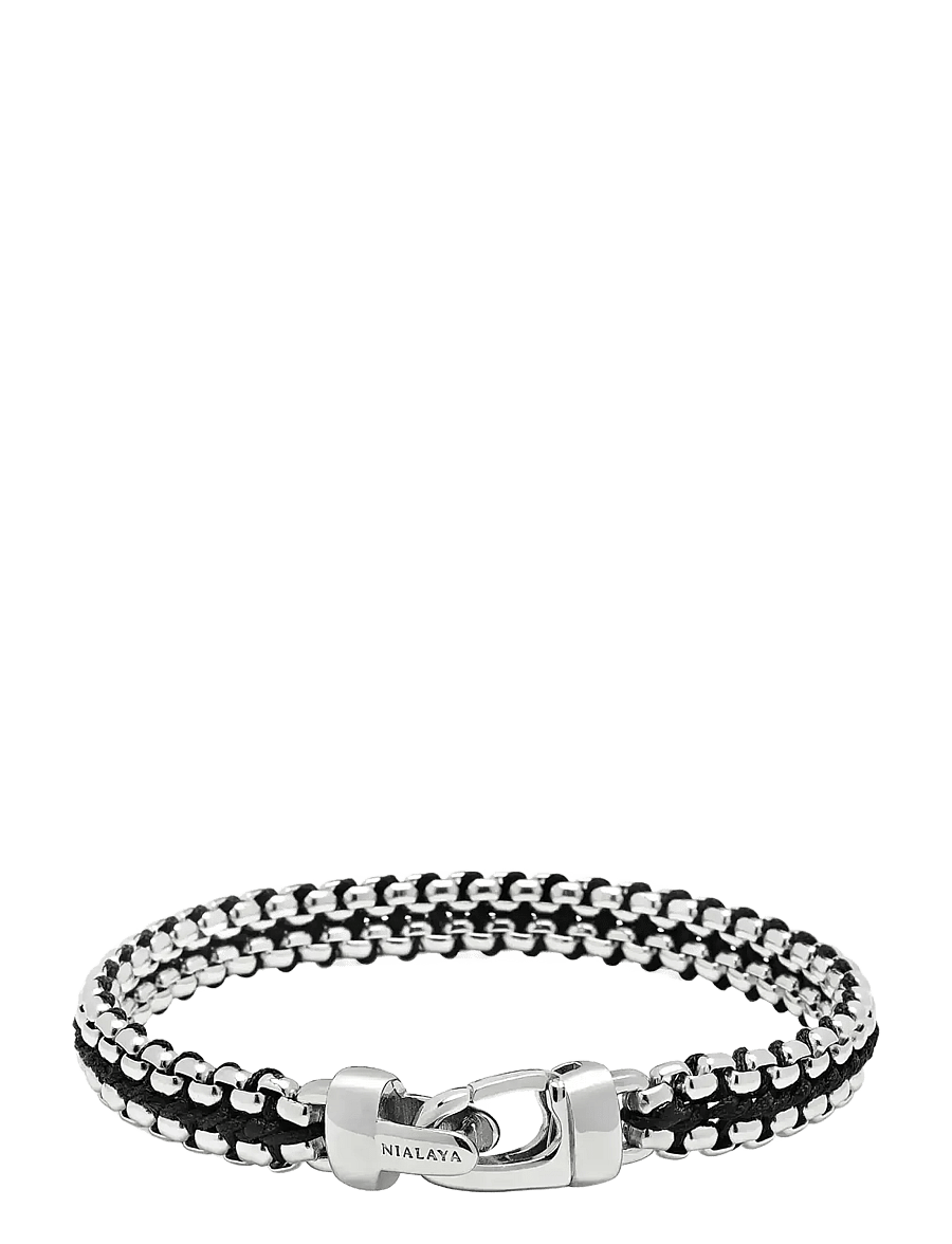 Nialaya - Men's Black Woven 8 mm Box Chain Bracelet in Silver - armbånd - silver
black - 2