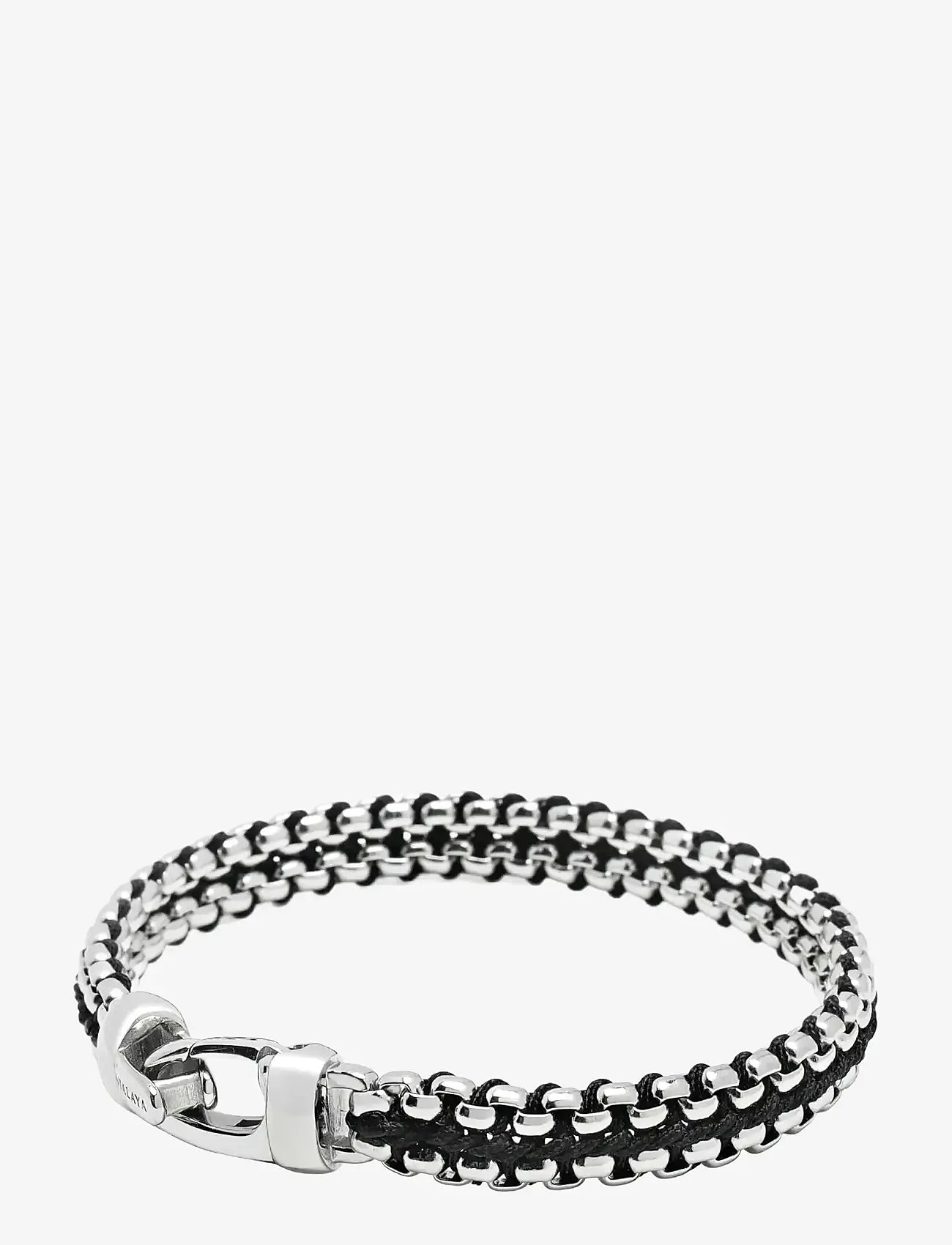 Nialaya - Men's Black Woven 8 mm Box Chain Bracelet in Silver - käevõrud - silver
black - 3