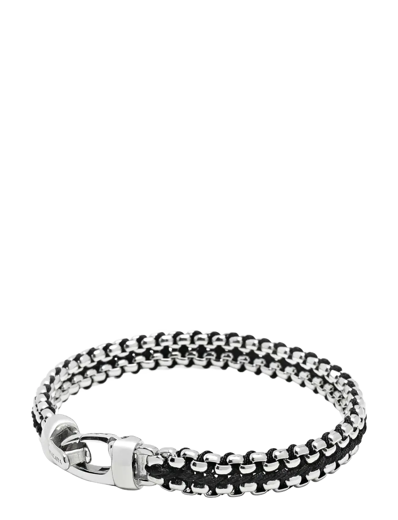 Nialaya - Men's Black Woven 8 mm Box Chain Bracelet in Silver - rokassprādzes - silver
black - 3
