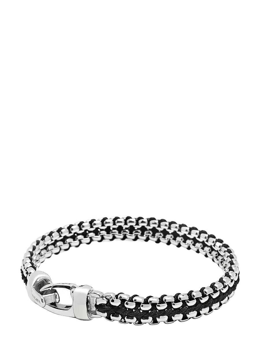 Nialaya - Men's Black Woven 8 mm Box Chain Bracelet in Silver - armbånd - silver
black - 3