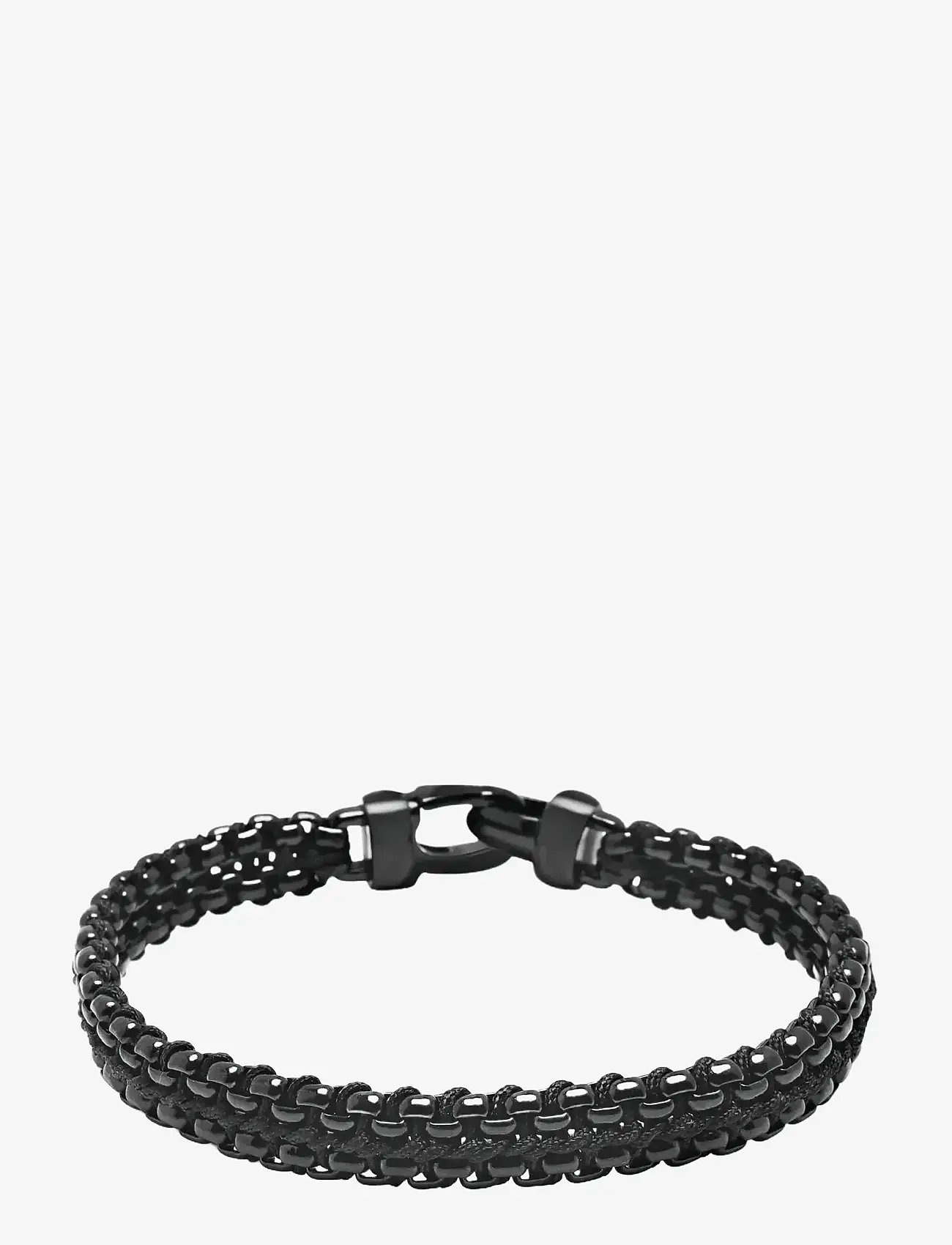 Nialaya - Men's Total Black Woven 8 mm Box Chain Bracelet - bracelets - black - 1