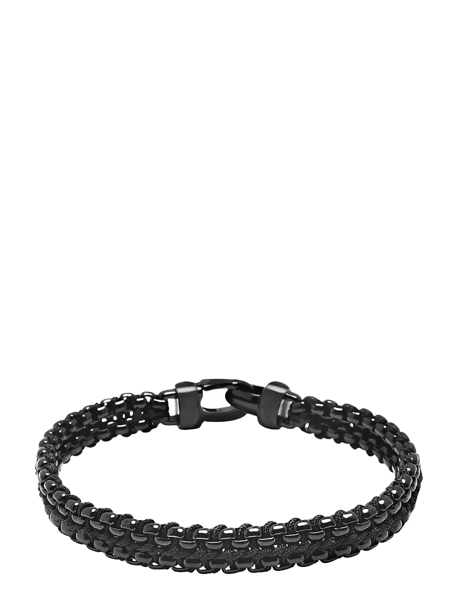 Nialaya - Men's Total Black Woven 8 mm Box Chain Bracelet - armbånd - black - 1