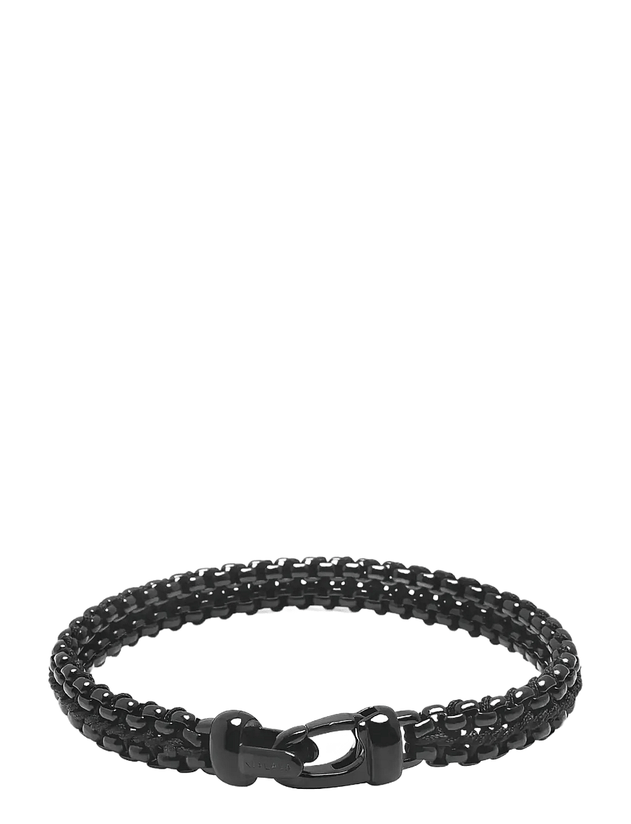 Nialaya - Men's Total Black Woven 8 mm Box Chain Bracelet - armbånd - black - 2