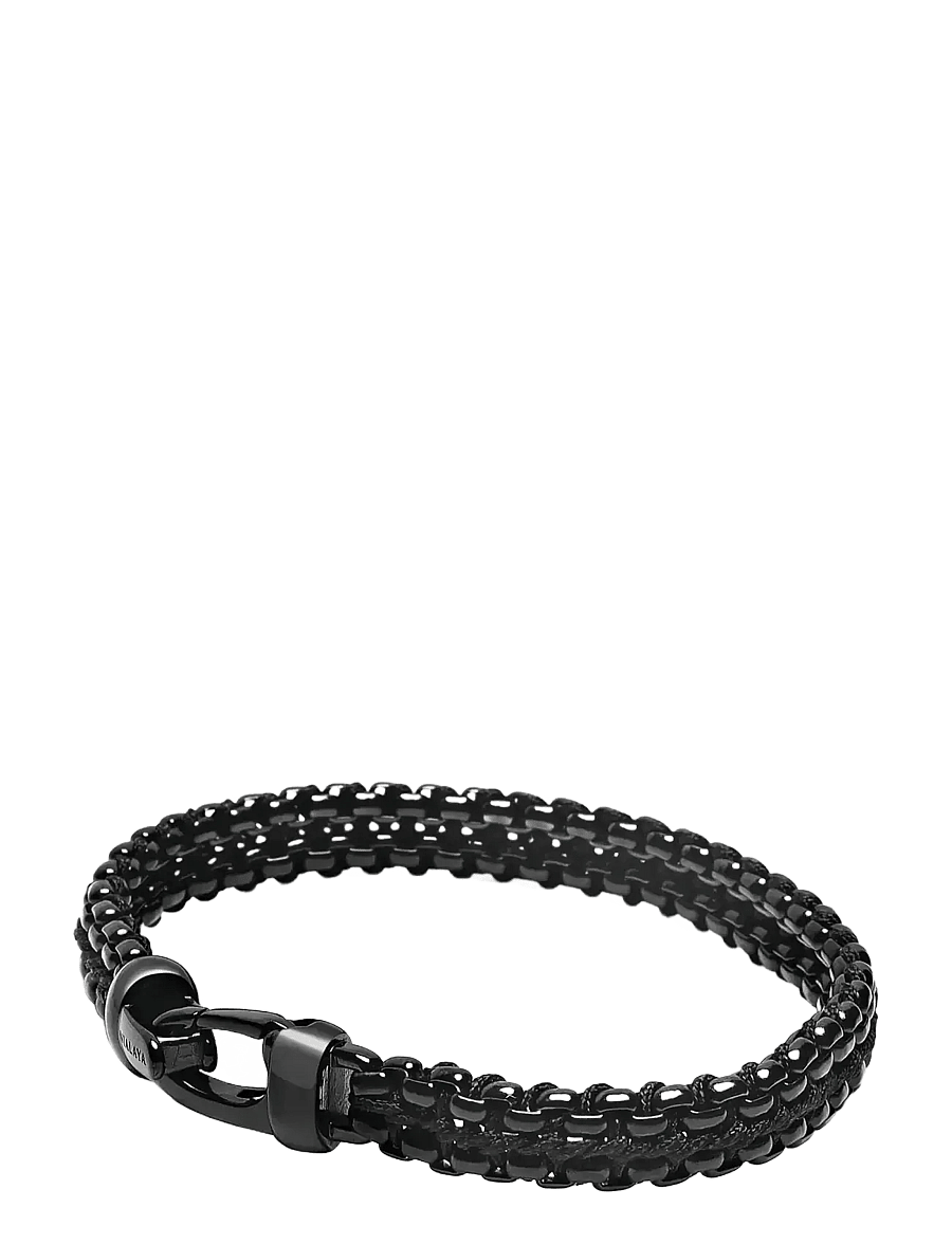 Nialaya - Men's Total Black Woven 8 mm Box Chain Bracelet - armbånd - black - 3