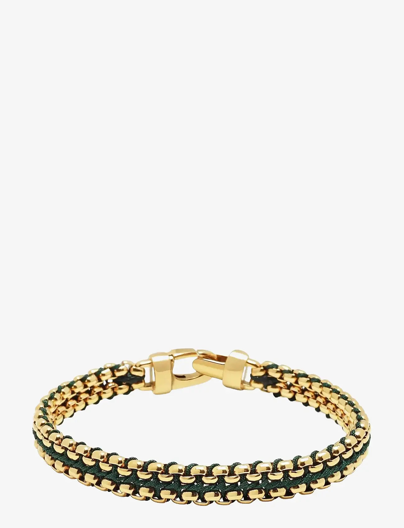 Nialaya - Men's Green Woven 8mm Box Chain Bracelet in Gold - armbånd - green
gold - 1