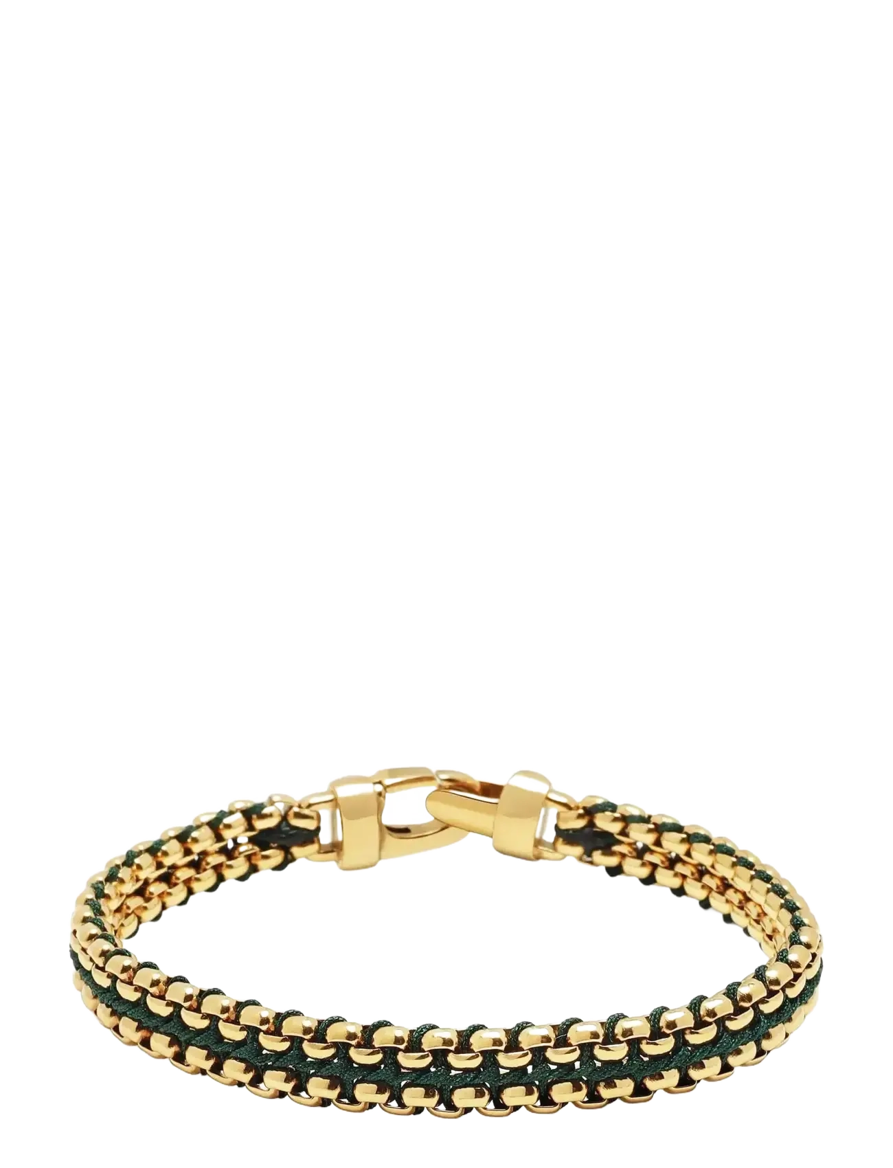 Nialaya - Men's Green Woven 8mm Box Chain Bracelet in Gold - käevõrud - green
gold - 1