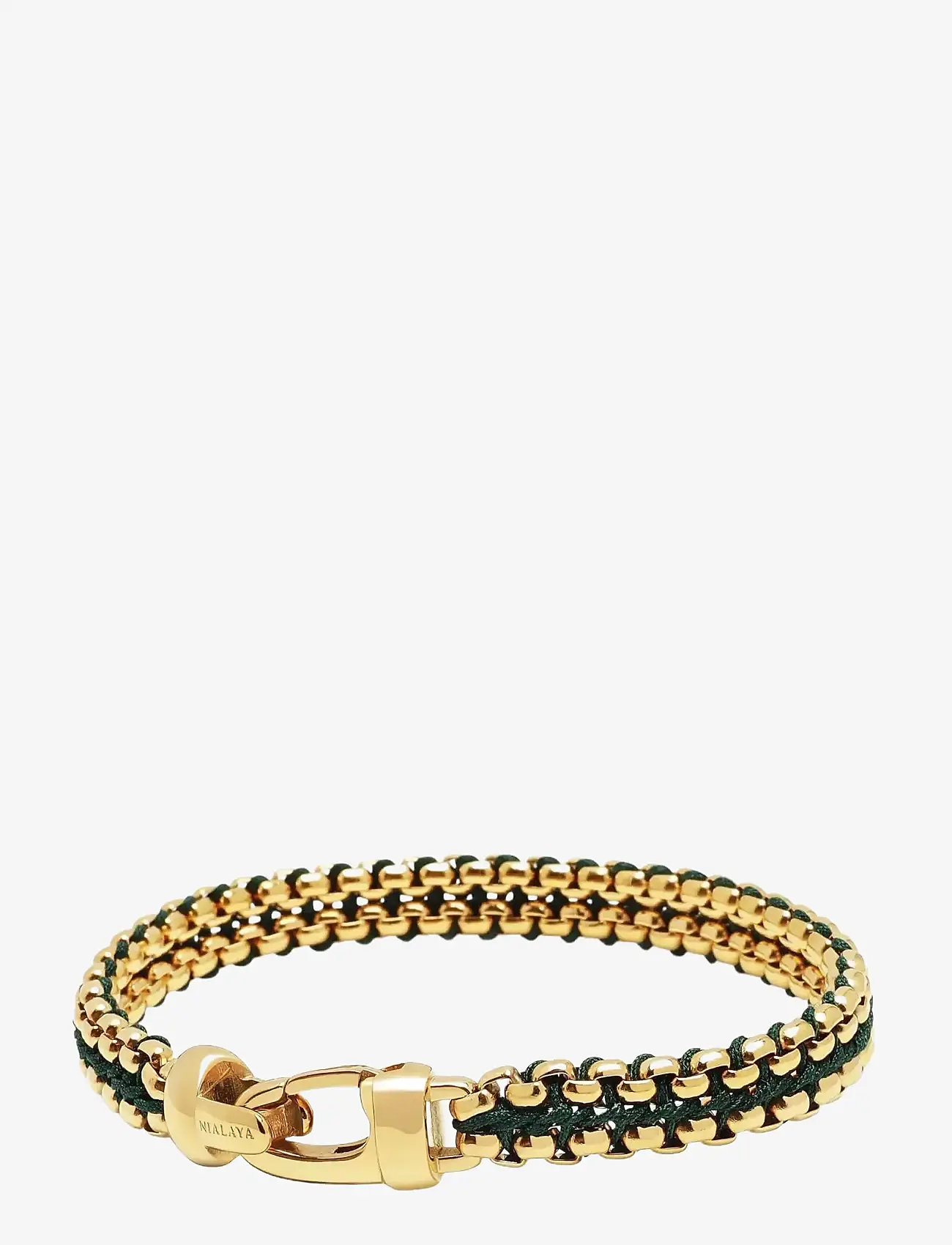 Nialaya - Men's Green Woven 8mm Box Chain Bracelet in Gold - armbånd - green
gold - 2