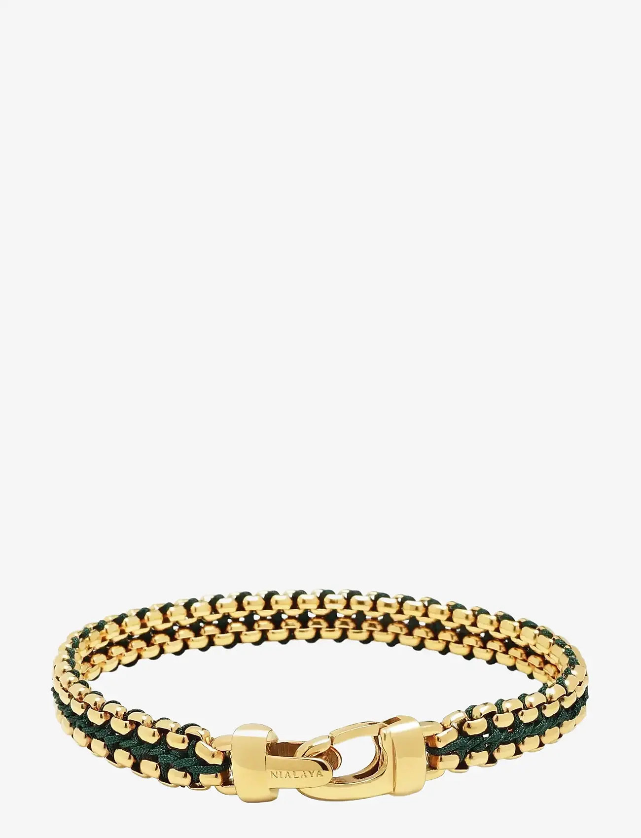 Nialaya - Men's Green Woven 8mm Box Chain Bracelet in Gold - armbånd - green
gold - 3
