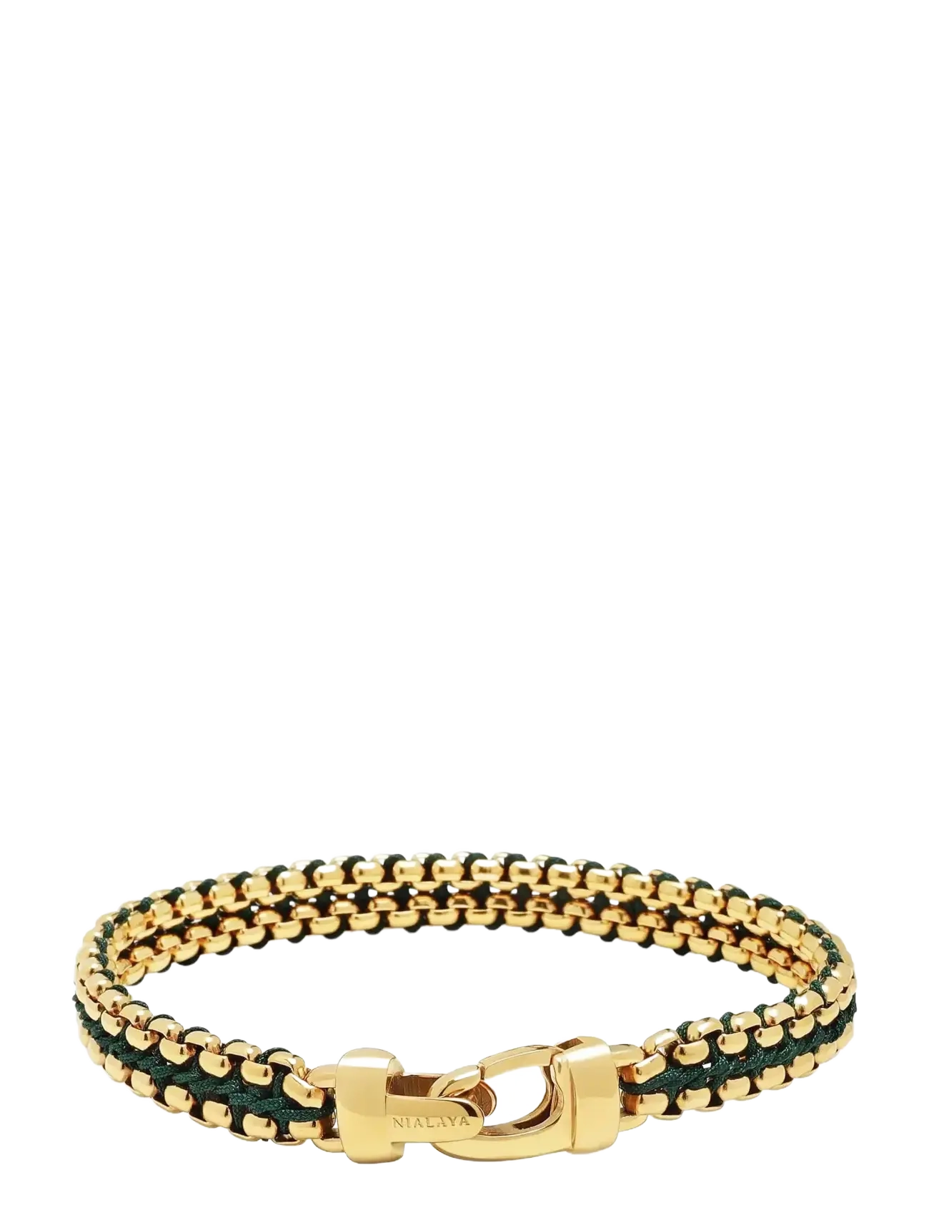 Nialaya - Men's Green Woven 8mm Box Chain Bracelet in Gold - armbänder - green
gold - 3