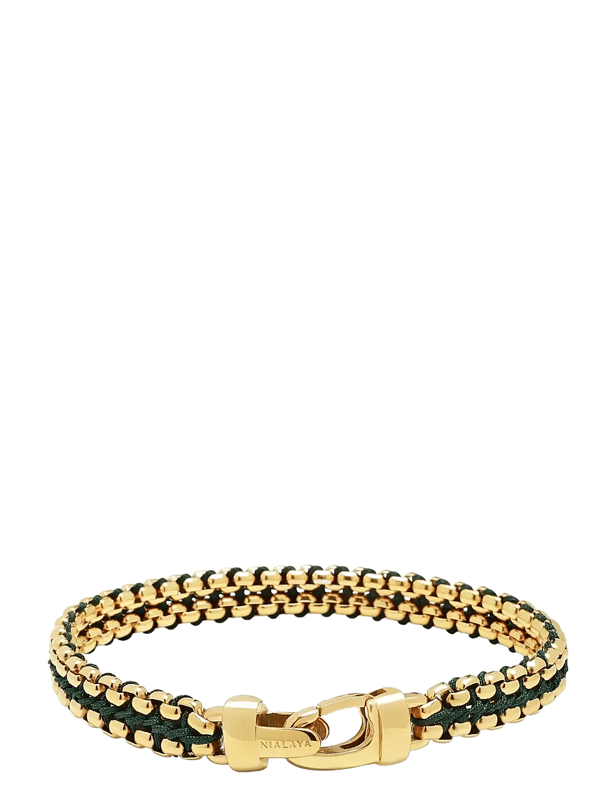 Nialaya - Men's Green Woven 8mm Box Chain Bracelet in Gold - käevõrud - green
gold - 3