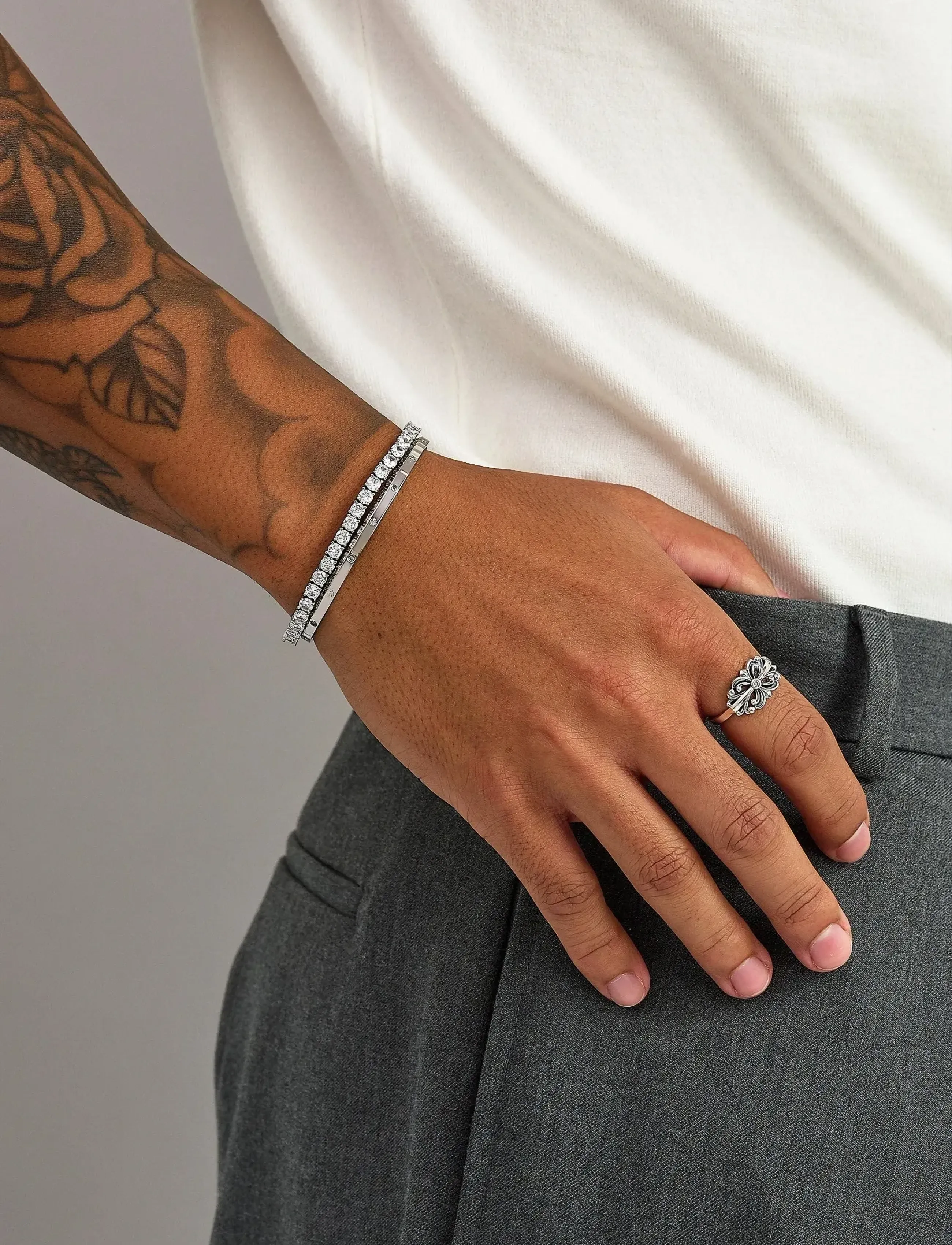Nialaya Tennis Bracelet With Silver, M, Jewellery, Silber - Bracelets, Männerswear