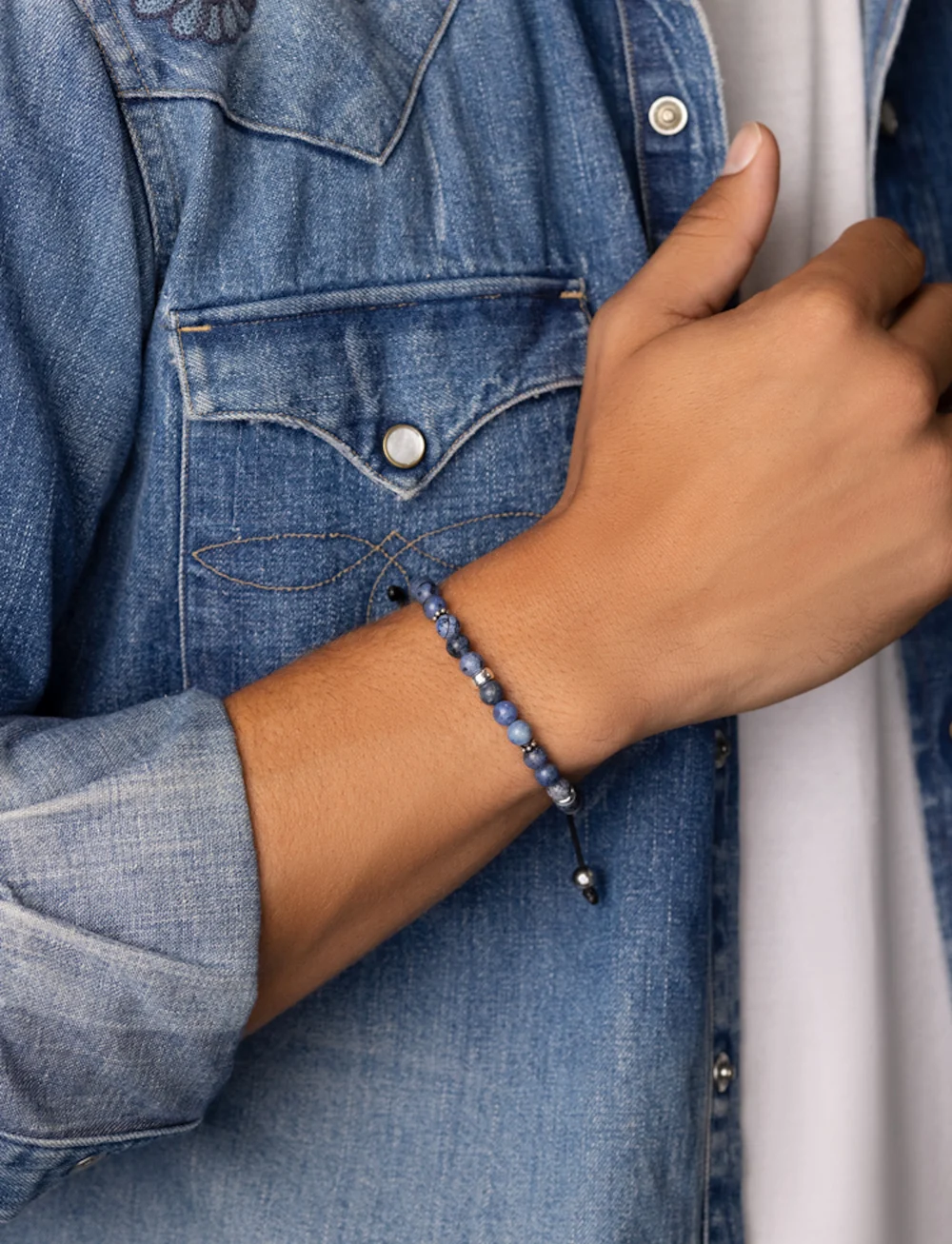 Nialaya - Men's Beaded Bracelet With Blue Dumortierite And Silver - armband - blue / silver - 0