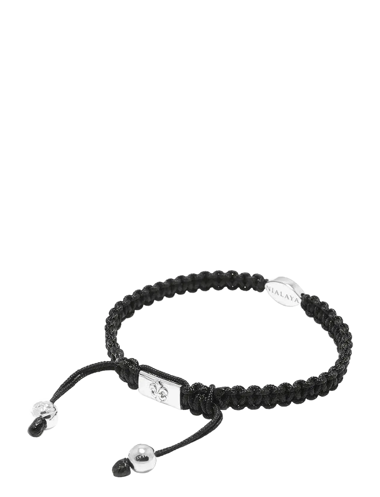 Nialaya - Men's Black String Bracelet with Silver Evil Eye - armbänder - black - 2