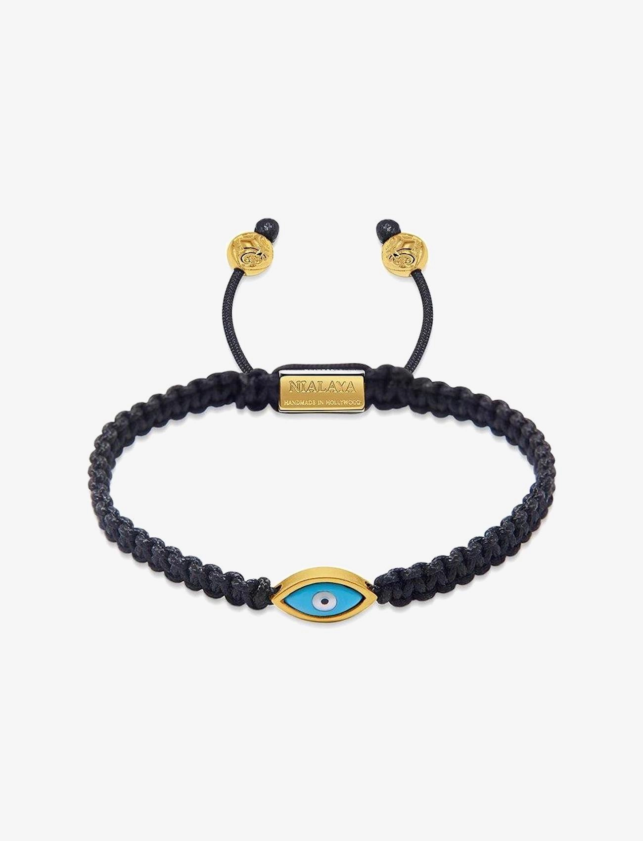 Nialaya Men's Black String Bracelet with Gold Evil Eye - Aksesuāri - BLACK / black