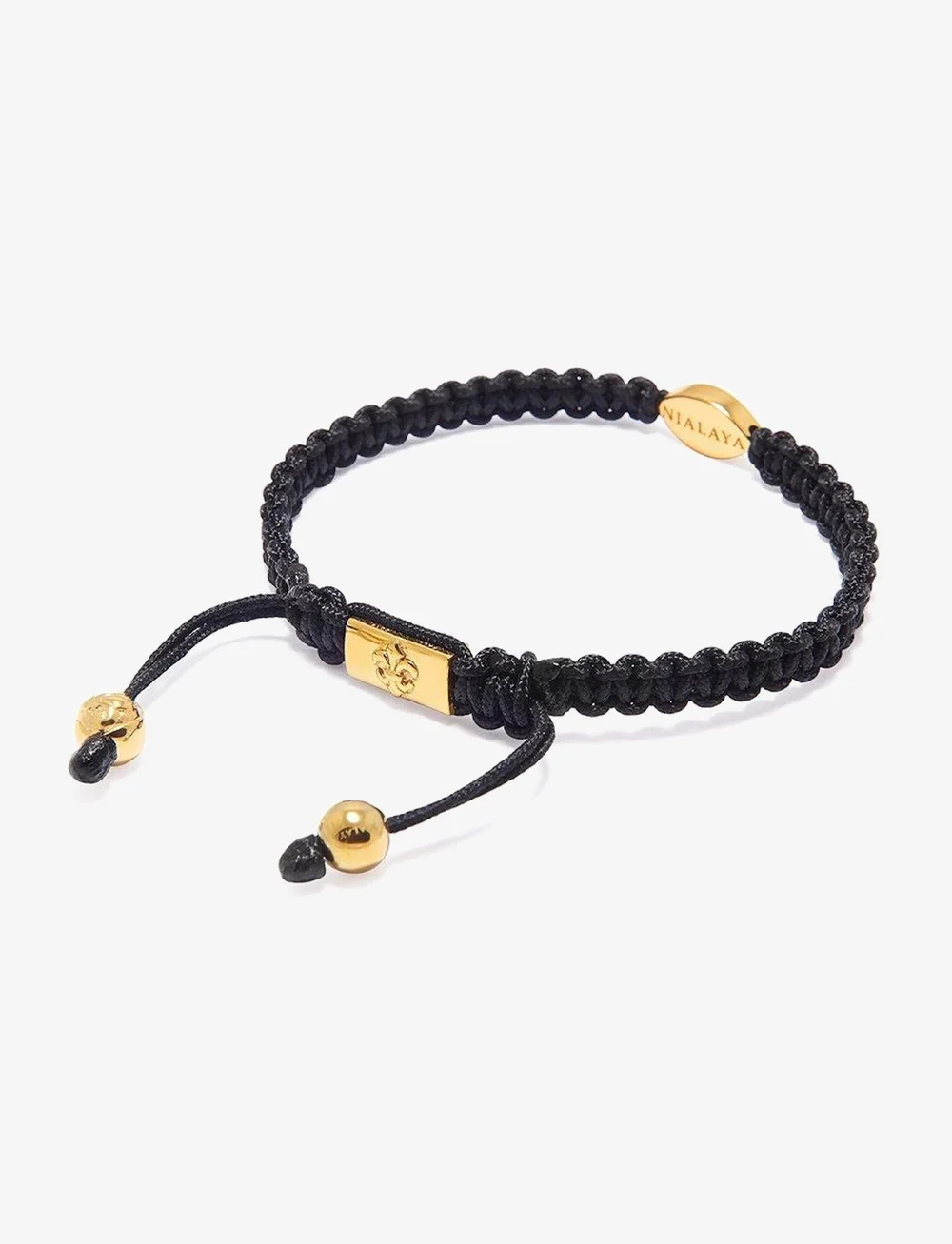 Nialaya - Men's Black String Bracelet with Gold Evil Eye - armbänder - black - 3
