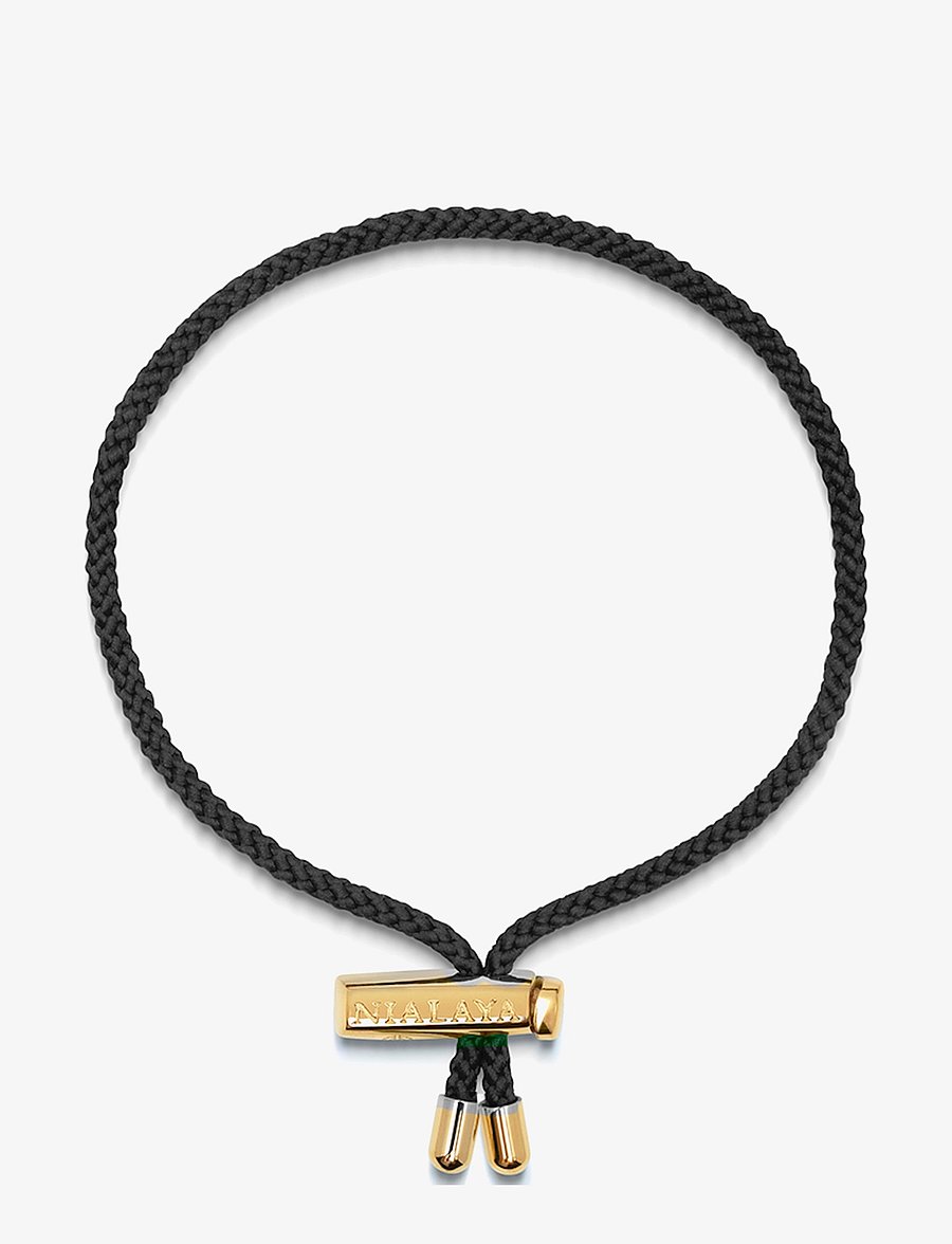 Nialaya - Men's Black String Bracelet with Adjustable Gold Lock - armbänder - black / gold - 1