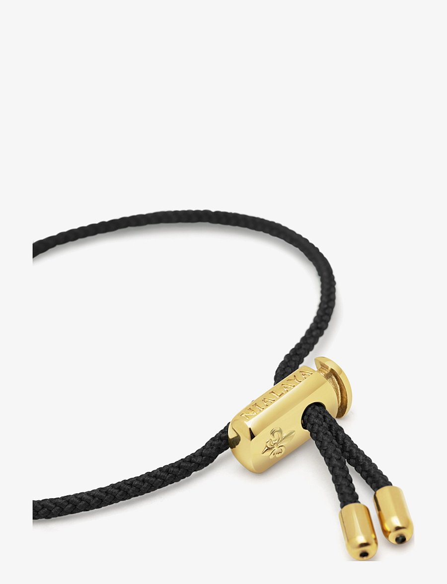 Nialaya - Men's Black String Bracelet with Adjustable Gold Lock - armbänder - black / gold - 3