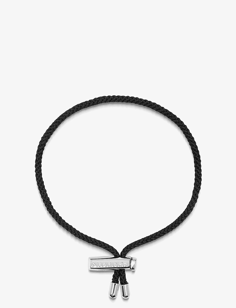 Nialaya - Men's Black String Bracelet with Adjustable Silver Lock - käevõrud - black / silver - 1
