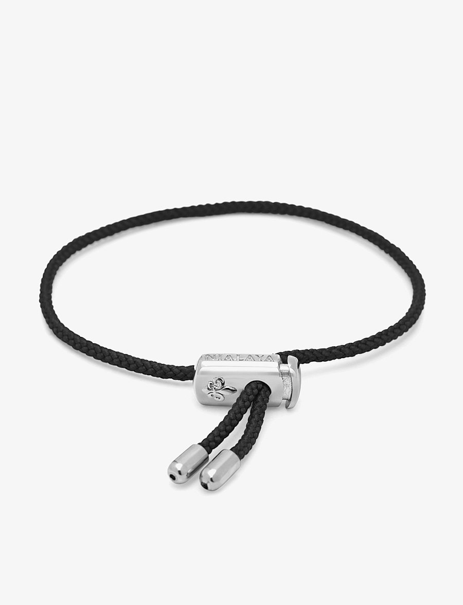 Nialaya - Men's Black String Bracelet with Adjustable Silver Lock - käevõrud - black / silver - 2