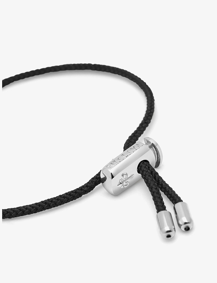 Nialaya - Men's Black String Bracelet with Adjustable Silver Lock - käevõrud - black / silver - 3