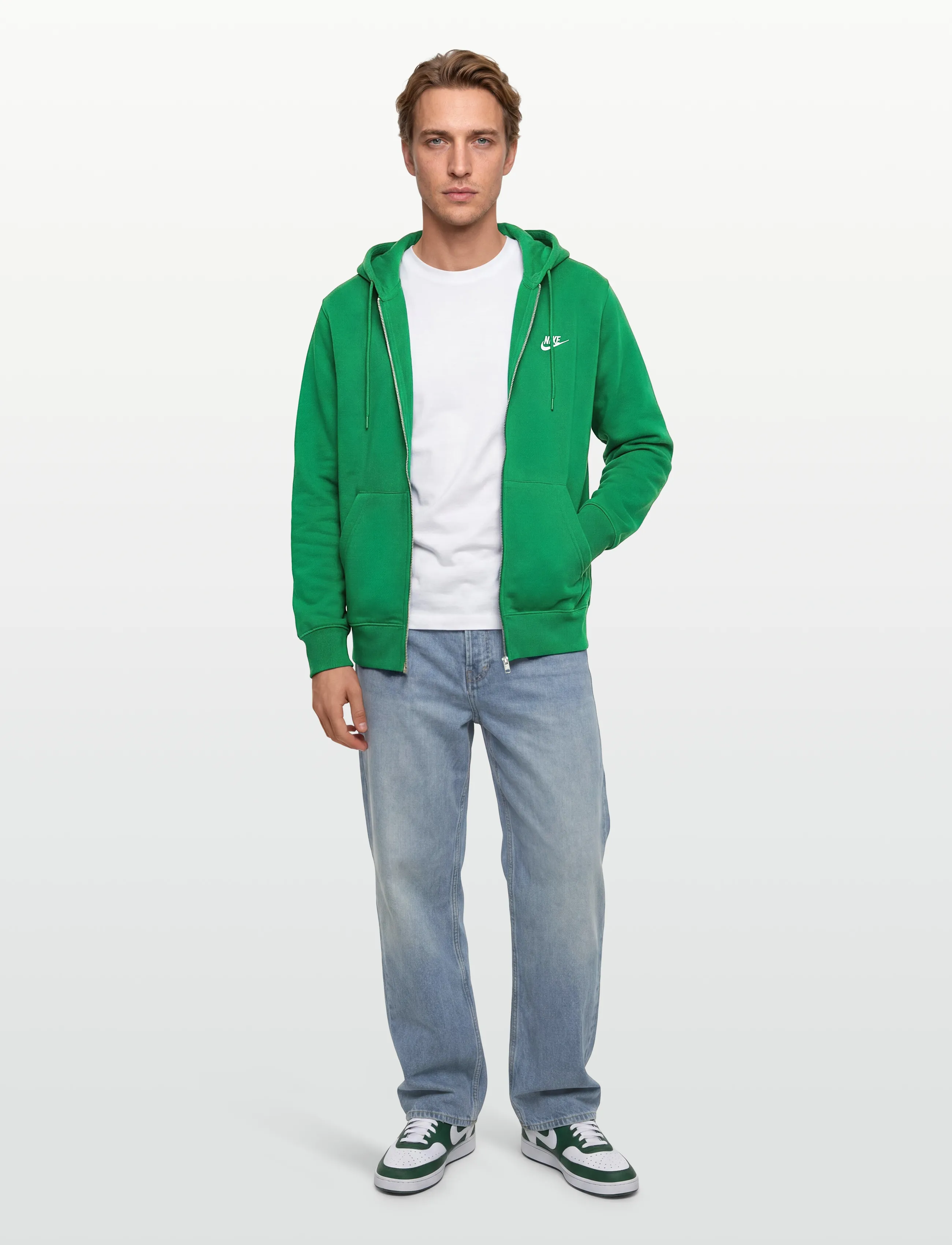 Nike Nike Club Full Zip Hoodie, S, Green, Sport Sweatshirts & Hoodies > Sport Hoodies, Herre