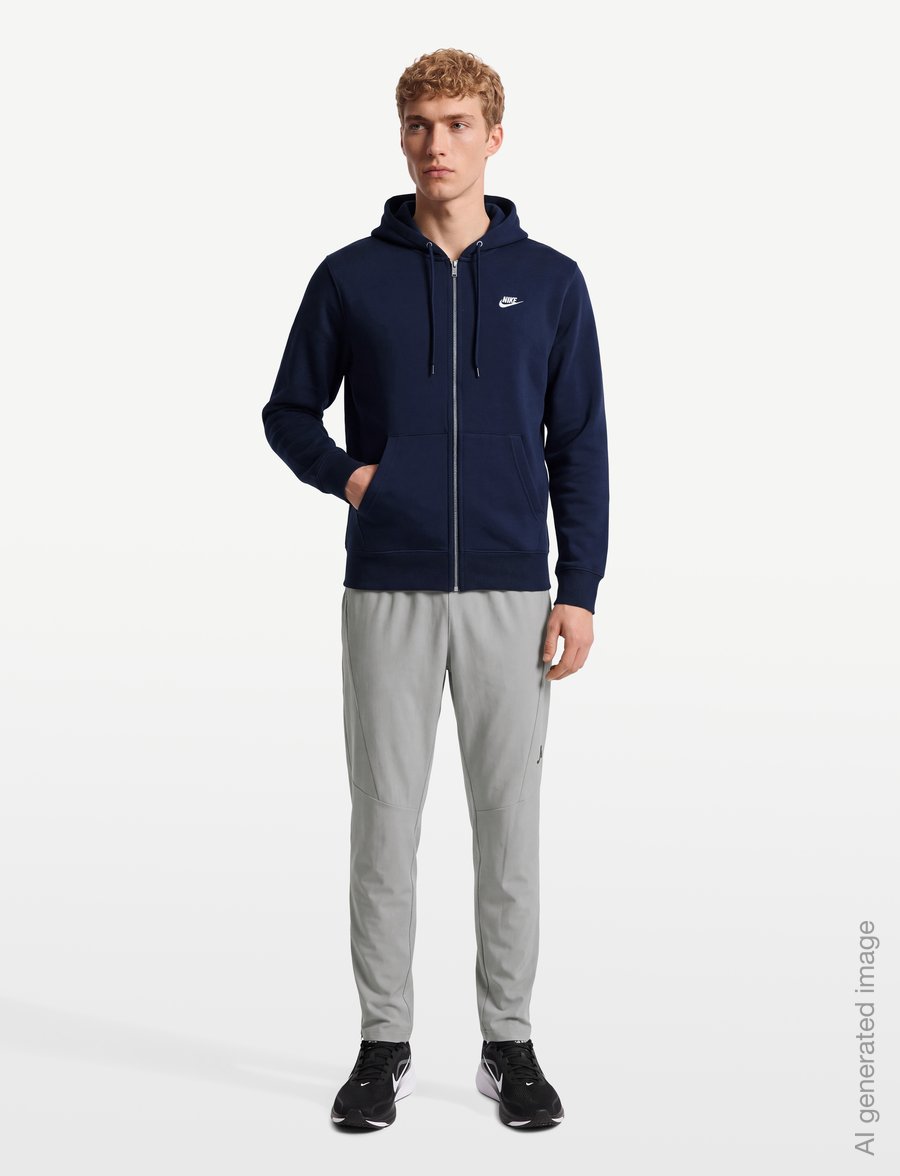 Nike - Nike Club Full Zip Hoodie - huvtröjor - obsidian/obsidian/white - 0