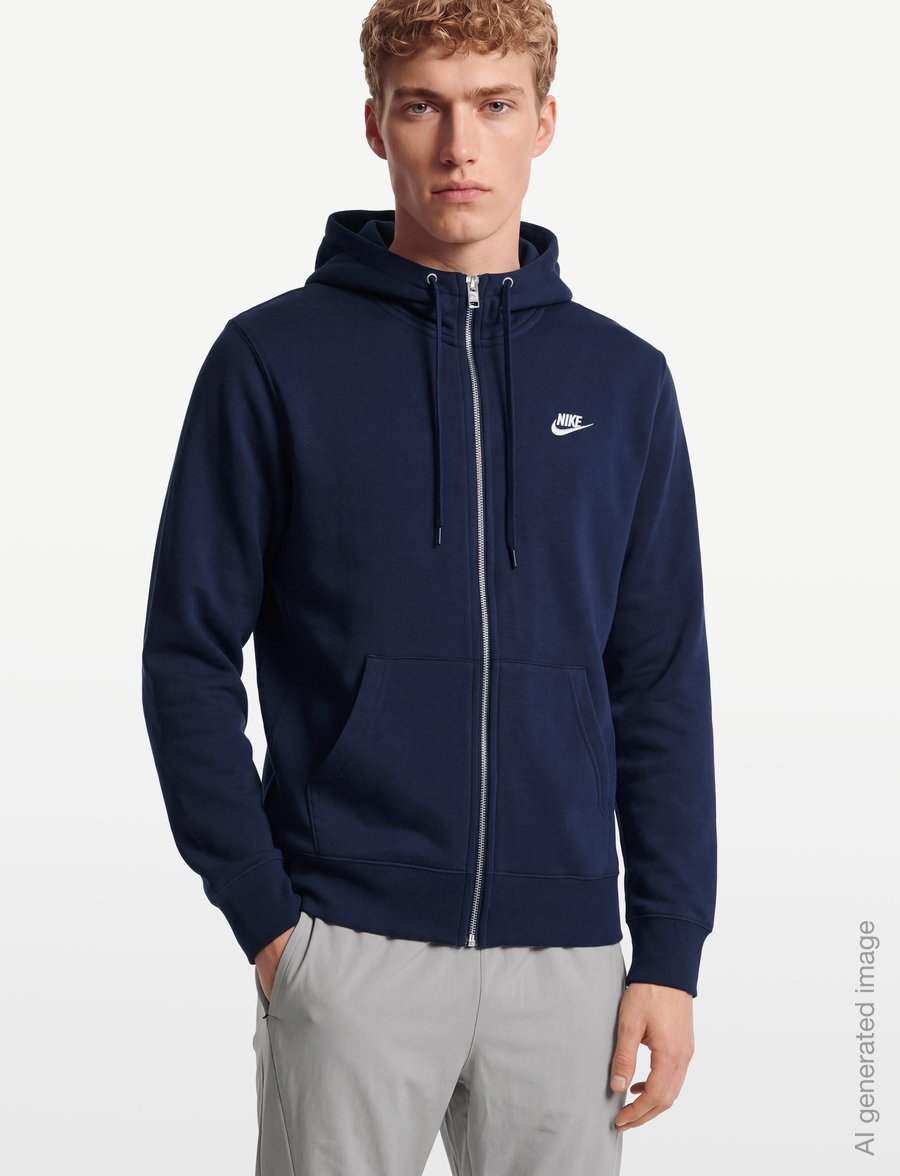 Nike - Nike Club Full Zip Hoodie - huvtröjor - obsidian/obsidian/white - 3