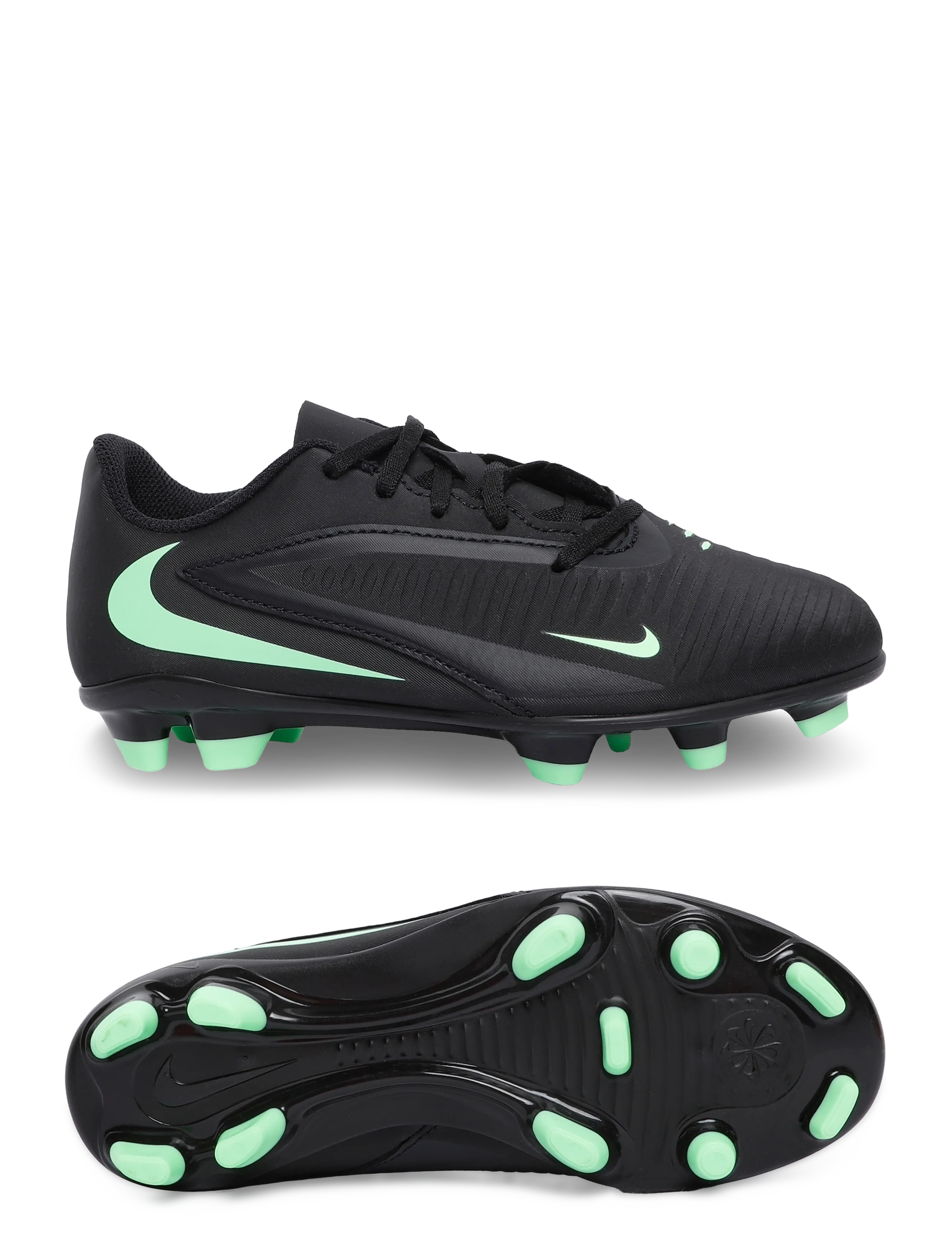 Nike JR PHANTOM 6 LOW CLUB FG/MG - Fodbold - BLACK/ILLUSION GREEN-BLACK / black