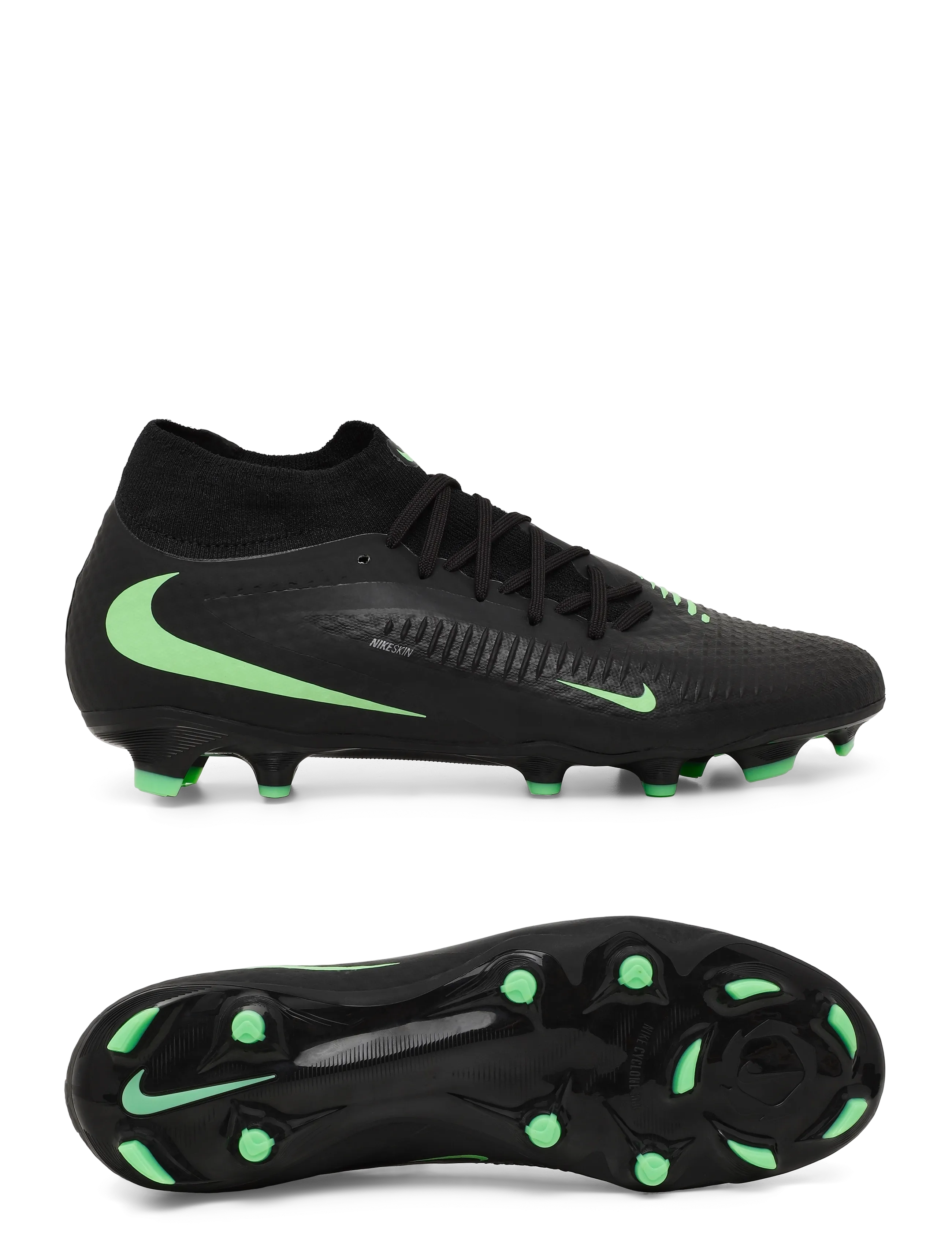 Nike PHANTOM 6 HIGH ACAD FG/MG - Football boots - BLACK/ILLUSION GREEN-BLACK / black