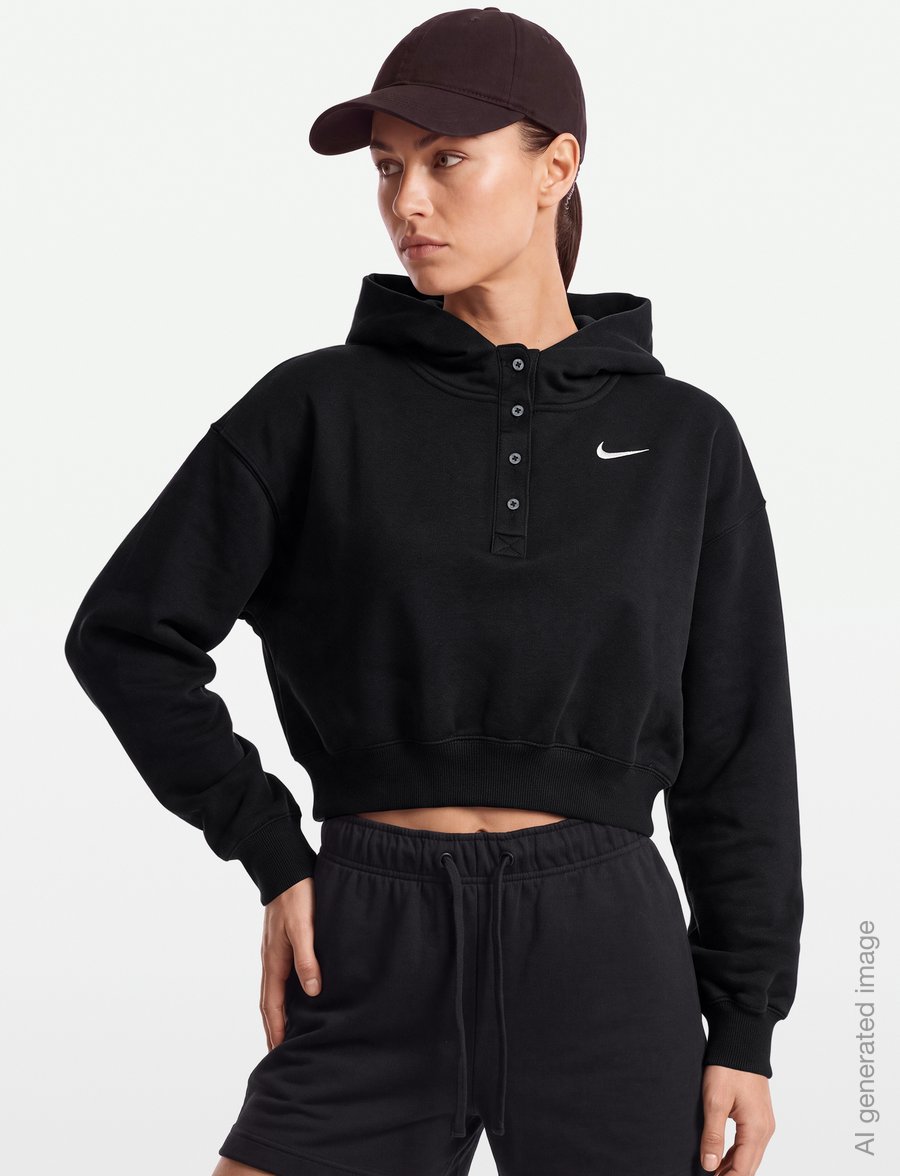Nike - W NSW PHNX FLC OS CRP HNLY HDY - crop-tops - black/sail - 3