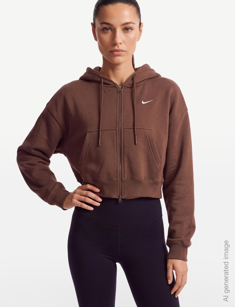 Nike - W NK STDO FLC MW OS CRP FZ HDY - overdele - cacao wow/sail - 3